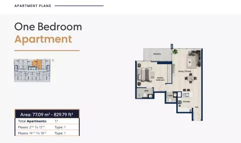 Samha Residence 2: फ़्लोर प्लान Type 1, 829 sq ft