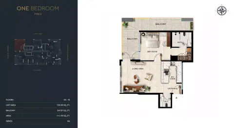 Kingdom Gate: Floor plan Type D, 968 sq ft