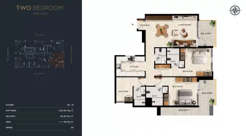 Kingdom Gate: Floor plan Type A, 1,507 sq ft