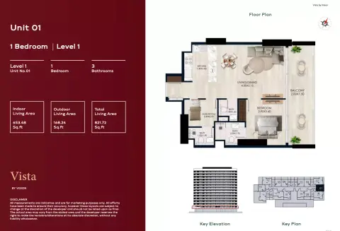 Vista: Floor plan Type 01, 821 sq ft