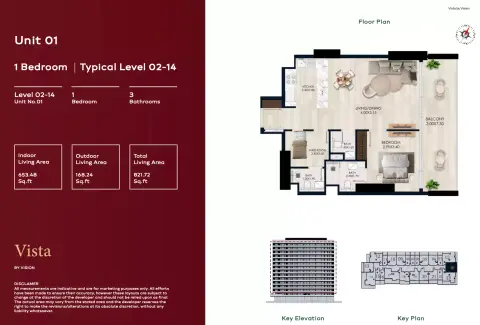 Vista: Floor plan Type 01, 821 sq ft