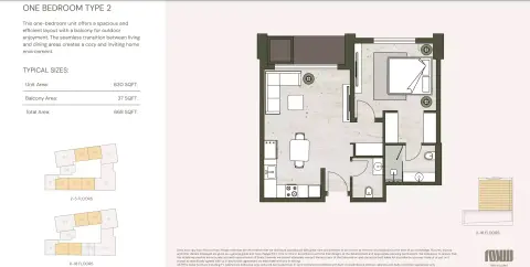 Aria Heights: Floor plan Type 2, 668 sq ft