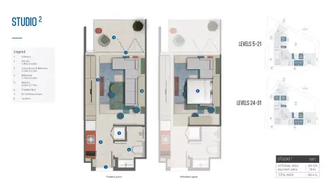 Rove Home Marasi Drive: Планировка Type A, 416 sq ft