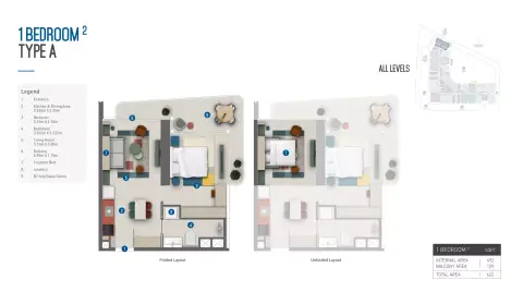 Rove Home Marasi Drive: Планировка Type A, 622 sq ft