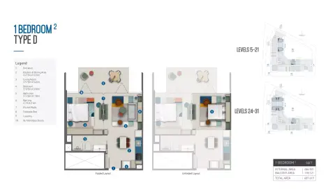 Rove Home Marasi Drive: Планировка Type D, 619 sq ft