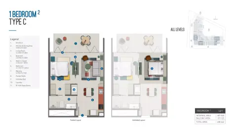 Rove Home Marasi Drive: Планировка Type C, 642 sq ft