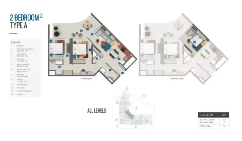 Rove Home Marasi Drive: Планировка Type A, 914 sq ft