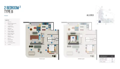 Rove Home Marasi Drive: Планировка Type B, 1,058 sq ft