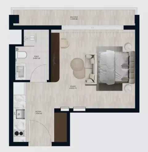 Coral By Vision: Floor plan Type B, 339 sq ft