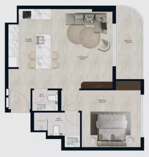 Coral By Vision: Floor plan Type A, 693 sq ft
