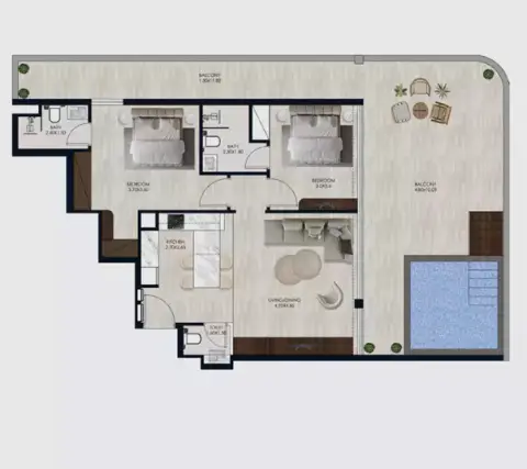Coral By Vision: Floor plan Type A, 1,210 sq ft