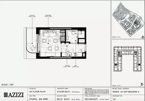 Azizi Venice 7: Floor plan Type 141-Building A, 332 sq ft