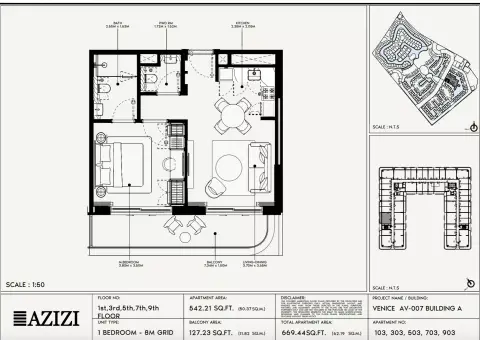 Azizi Venice 7: Floor plan Type 103-Building A, 669 sq ft