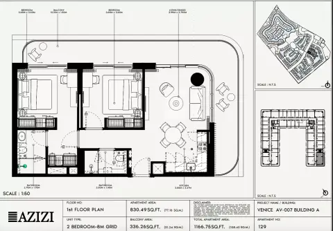 Azizi Venice 7: Floor plan Type 129-Building A, 1,166 sq ft