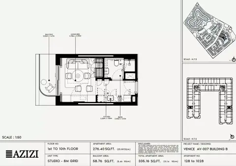 Azizi Venice 7: Floor plan Type 128-Building B, 335 sq ft