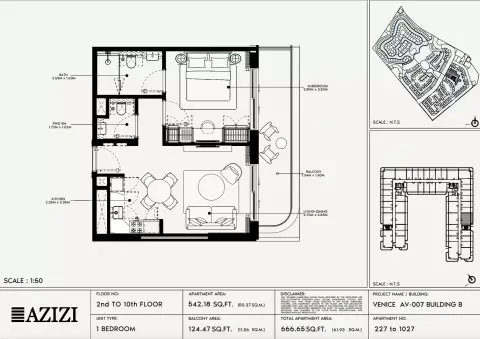 Azizi Venice 7: Floor plan Type 227-Building B, 666 sq ft