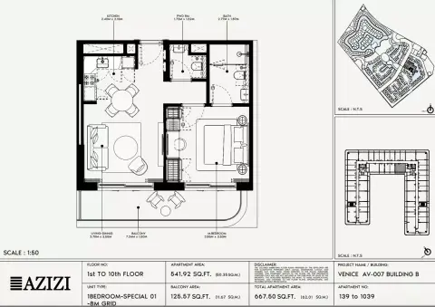 Azizi Venice 7: Floor plan Type 139-Building B, 667 sq ft