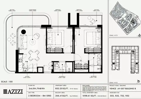 Azizi Venice 7: Floor plan Type 332-Building B, 1,098 sq ft