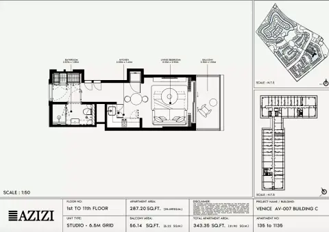 Azizi Venice 7: Floor plan Type 135-Building C, 343 sq ft