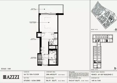Azizi Venice 7: Floor plan Type 145-Building C, 342 sq ft