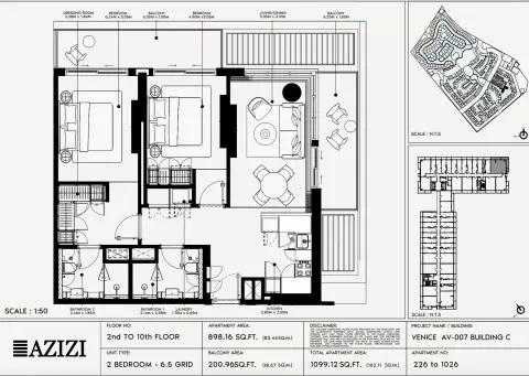 Azizi Venice 7: Floor plan Type 226-Building C, 1,099 sq ft