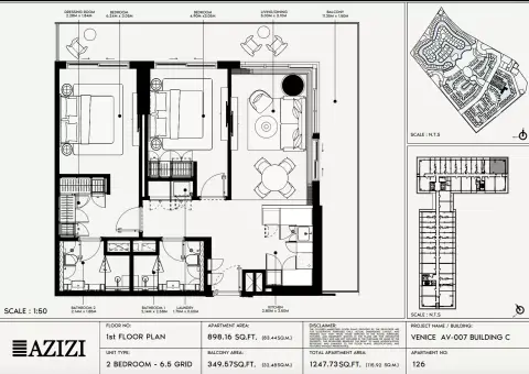 Azizi Venice 7: Floor plan Type 126-Building C, 1,247 sq ft