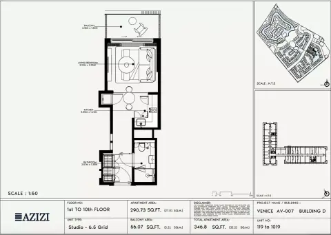 Azizi Venice 7: Floor plan Type 119-Building D, 346 sq ft