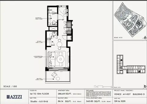 Azizi Venice 7: Floor plan Type 139-Building D, 342 sq ft