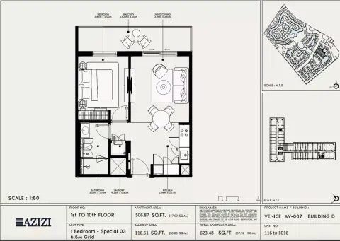 Azizi Venice 7: Floor plan Type 116-Building D, 623 sq ft
