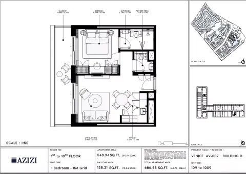 Azizi Venice 7: Floor plan Type 109-Building D, 686 sq ft