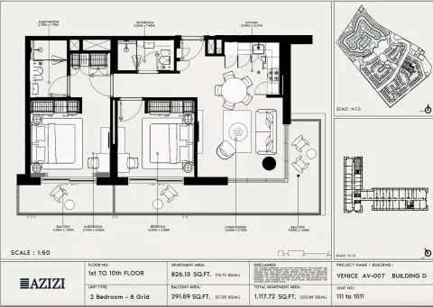 Azizi Venice 7: Floor plan Type 111-Building D, 1,117 sq ft