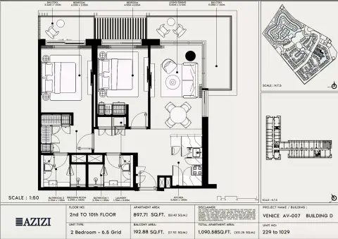 Azizi Venice 7: Floor plan Type 229-Building D, 1,090 sq ft