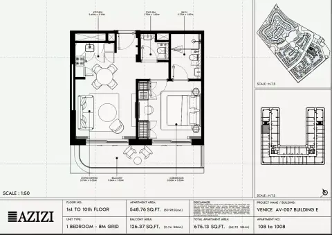 Azizi Venice 7: Floor plan Type 108-Building E, 675 sq ft