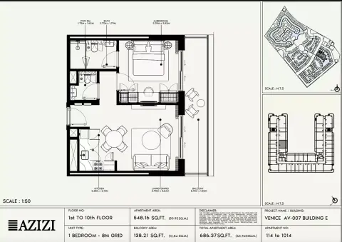 Azizi Venice 7: Floor plan Type 114-Building E, 686 sq ft