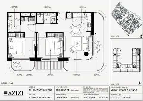 Azizi Venice 7: Floor plan Type 327-Building E, 1,086 sq ft