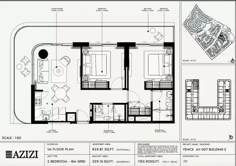 Azizi Venice 7: Floor plan Type 111-Building E, 1,152 sq ft