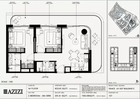 Azizi Venice 7: Floor plan Type 127-Building E, 1,155 sq ft