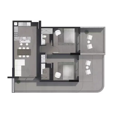 Aizel Tower: Floor plan Type A, 1,390 sq ft