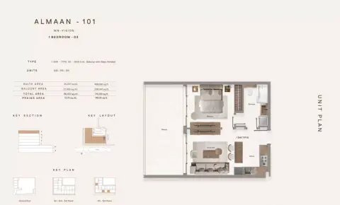 Almaan 101: Floor plan Type 03, 715 sq ft