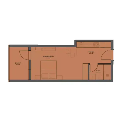 Rivo: Floor plan Type A, 405 sq ft