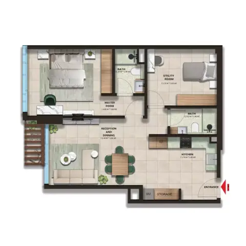 The Spark: Планировка Type A, 736 sq ft