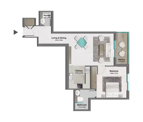 Pristine: Floor plan Type D, 813 sq ft