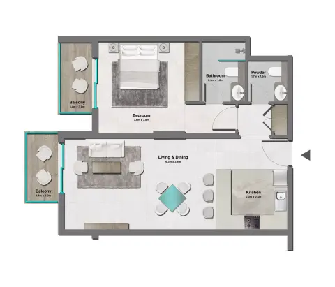 Pristine: Floor plan Type E, 821 sq ft