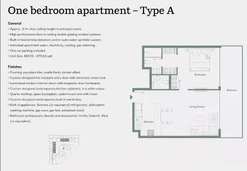 Luma Park Views: Floor plan Type A, 861 sq ft