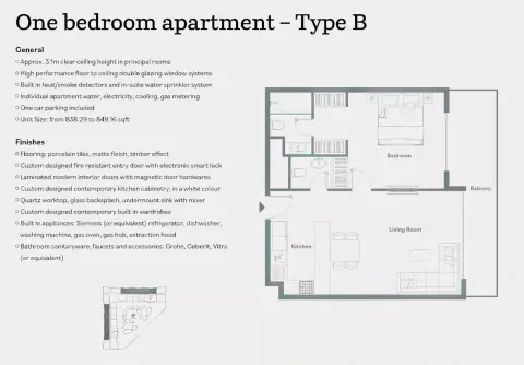 Luma Park Views: Floor plan Type B, 838 sq ft