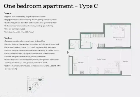 Luma Park Views: Floor plan Type C, 797 sq ft