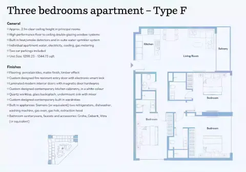 Luma Park Views: Floor plan Type F, 1,298 sq ft