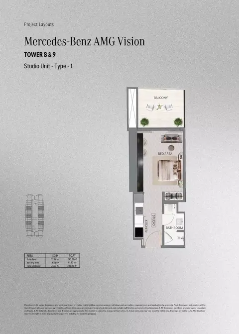 Mercedes Benz AMG Vision: Floor plan Type 1-Tower 8&9, 385 sq ft