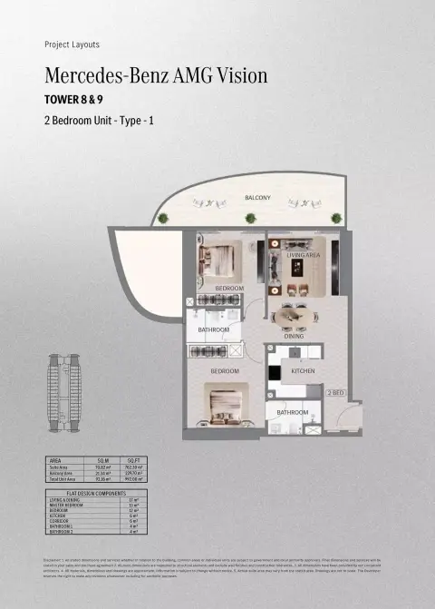 Mercedes Benz AMG Vision: Floor plan Type 1-Tower 8&9, 992 sq ft