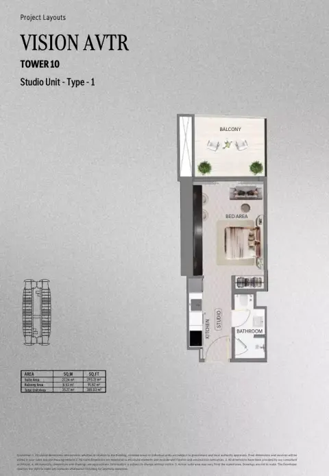 Vision Avtr: Floor plan Type 1, 385 sq ft